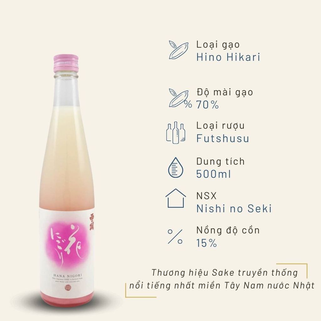 Rượu Sake Nishinoseki Hana - Nigori 70 Futsushu 500ml 15%