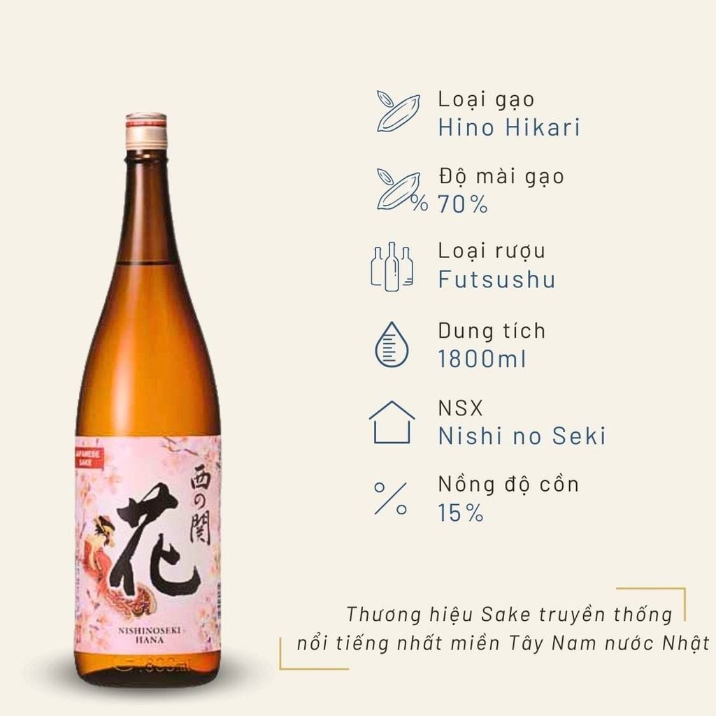Rượu Sake Nishinoseki Hana 70 Futsushu 1800ml 15%
