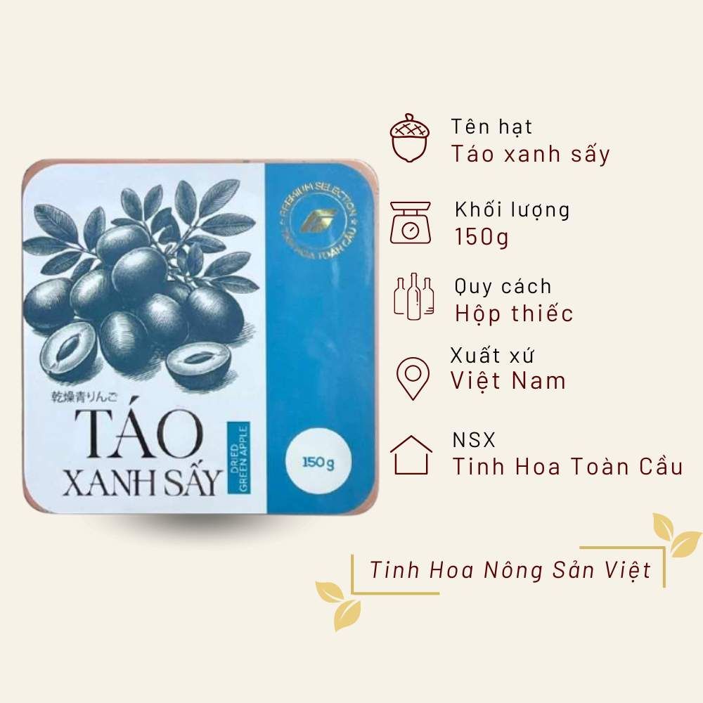 Táo xanh sấy Tinh Hoa Toàn Cầu hộp thiếc 150g