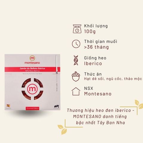 Thịt đùi Iberico Bellota Montesano muối 36 tháng cắt lát túi 100g