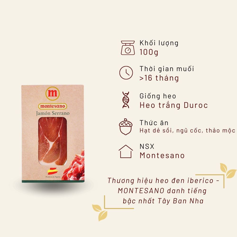 Thịt đùi sau Serrano Gran Reserva muối 16 tháng cắt lát túi 100g