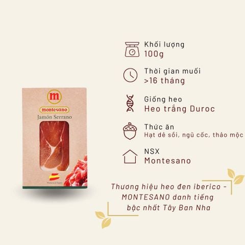 Thịt đùi sau Serrano Gran Reserva muối 16 tháng cắt lát túi 100g