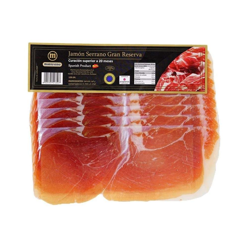 Thịt đùi sau Serrano Gran Reserva muối 16 tháng cắt lát túi 120g