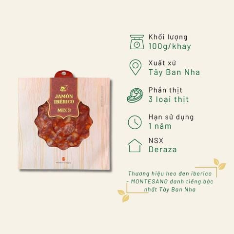 Thịt heo muối Iberico mix 3 cắt lát khay 100g