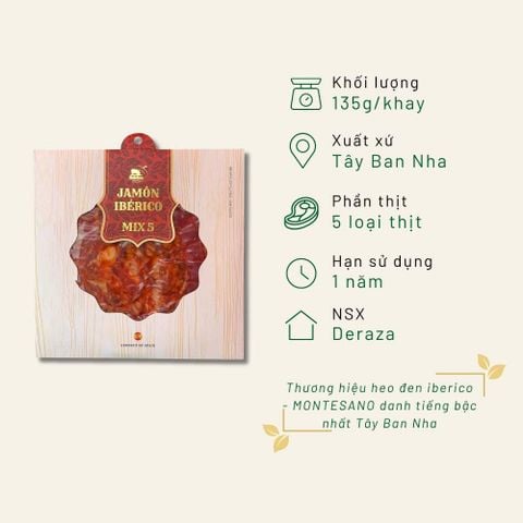 Thịt heo muối Iberico mix 5 cắt lát khay 135g