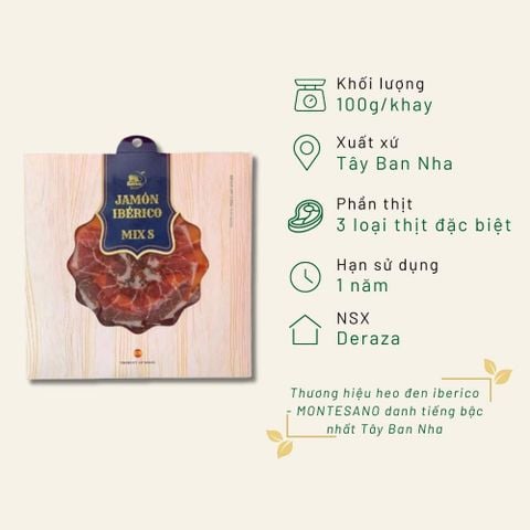Thịt heo muối Iberico mix S đặc biệt cắt lát khay 100g