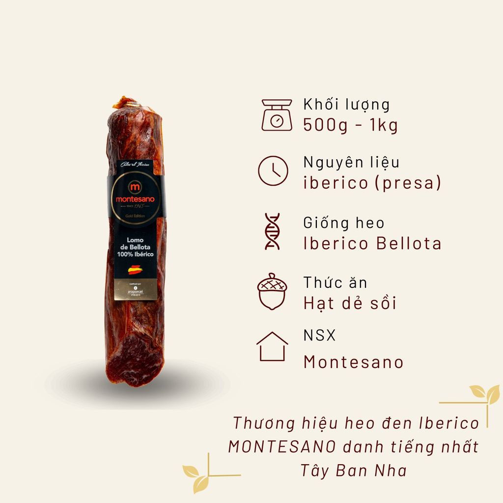 Thịt thăn ướp muối 100% Iberico Bellota Montesano