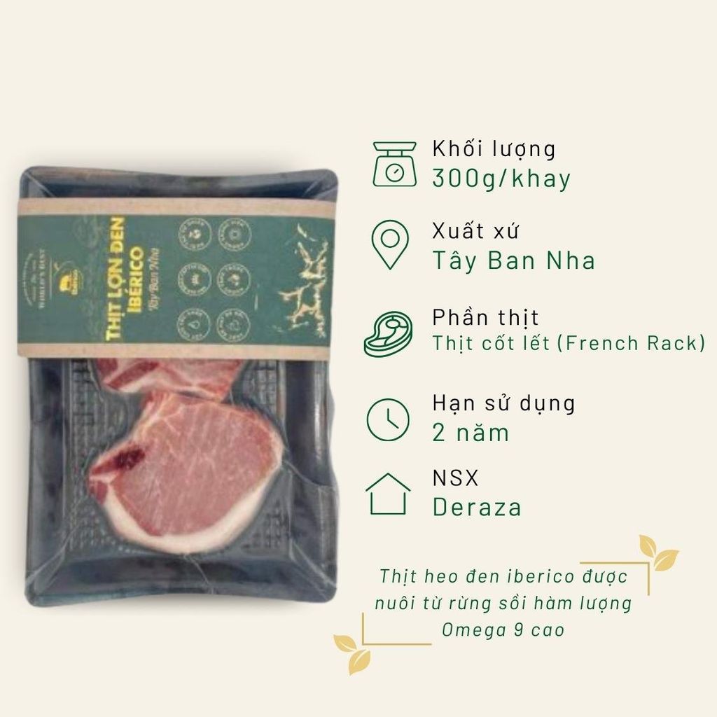 Thịt cốt lết heo đen Iberico French Rack Khay 300g