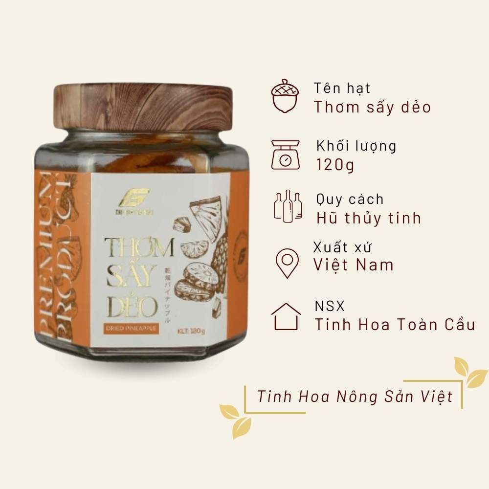 Thơm sấy dẻo Tinh Hoa Toàn Cầu hũ thuỷ tinh 120g