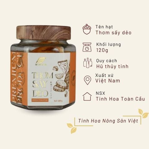 Thơm sấy dẻo Tinh Hoa Toàn Cầu hũ thuỷ tinh 120g