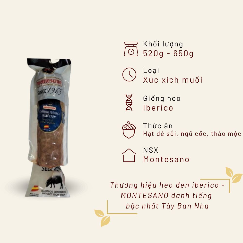Xúc xích cay Iberico Cebo Chorizo muối nguyên cây túi 520g - 650g