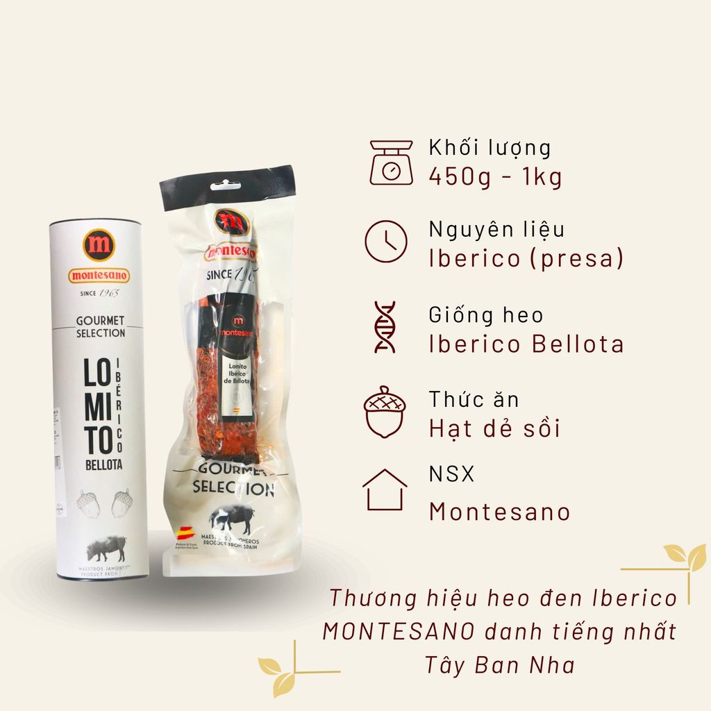 Xúc xích heo đen Lomito Bellota Iberico Bellota Montesano