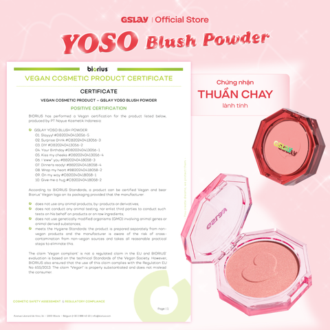  Combo Phấn má hồng GSLAY YOSO Blush Powder & Son dưỡng có màu GSLAY YOSO Lip Serum & Cọ má hồng GSLAY YOSO Cheek Brush 