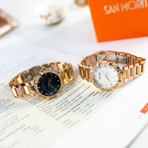  Đồng Hồ Đeo Tay Nữ San Moritz SM-8823-W Mặt Đính Đá Thời Trang 