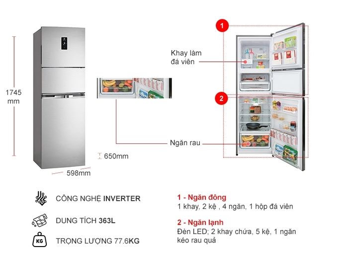 Tủ lạnh Electrolux Inverter 340 lít EME3700H-A