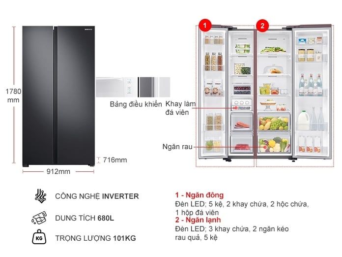 Tủ lạnh Samsung Inverter 655 lít Side by Side RS62R5001B4/SV