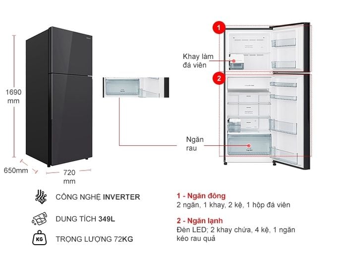 Tủ lạnh Hitachi Inverter 349 lít R-FVY480PGV0 GMG