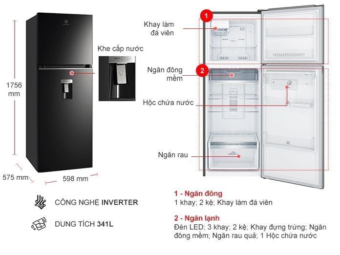 Tủ lạnh Electrolux Inverter 341L ETB3740K-H