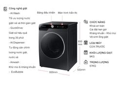 Máy giặt Samsung AI Inverter 9kg WW90TP44DSB/SV