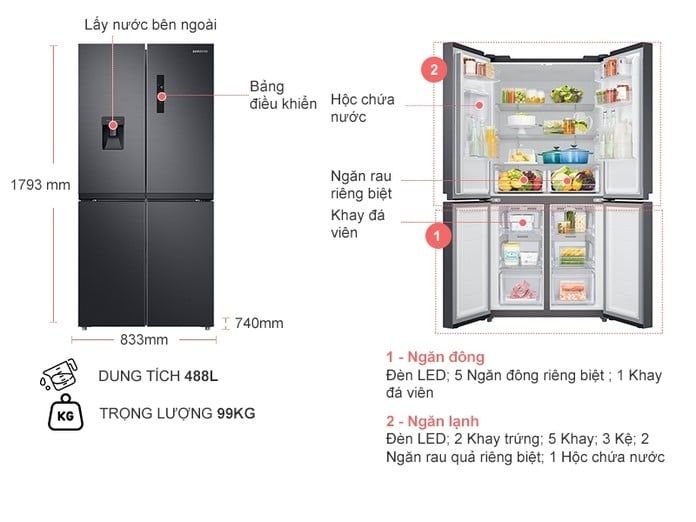 Tủ lạnh Samsung Inverter 488 lít Multi Door RF48A4010B4/SV