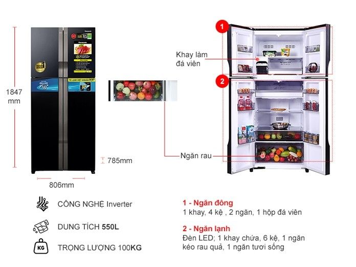 Tủ lạnh Panasonic Inverter 550 lít Multi Door NR-DZ601VGKV