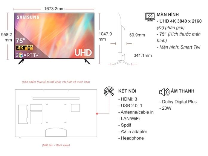 Smart Tivi Samsung 4K 75 inch UA75AU7700
