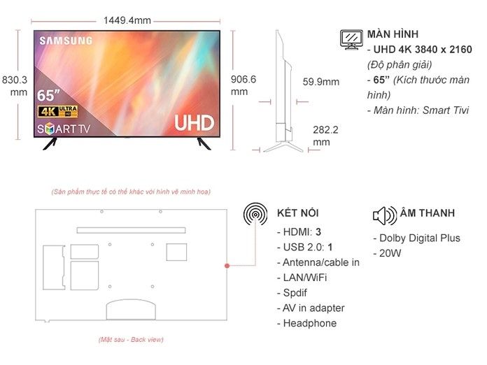 Smart Tivi Samsung 4K 65 inch UA65AU7700
