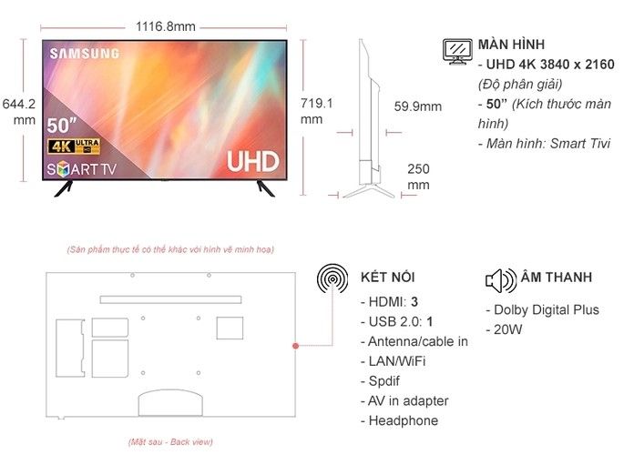 Smart Tivi Samsung 4K 50 inch UA50AU7700