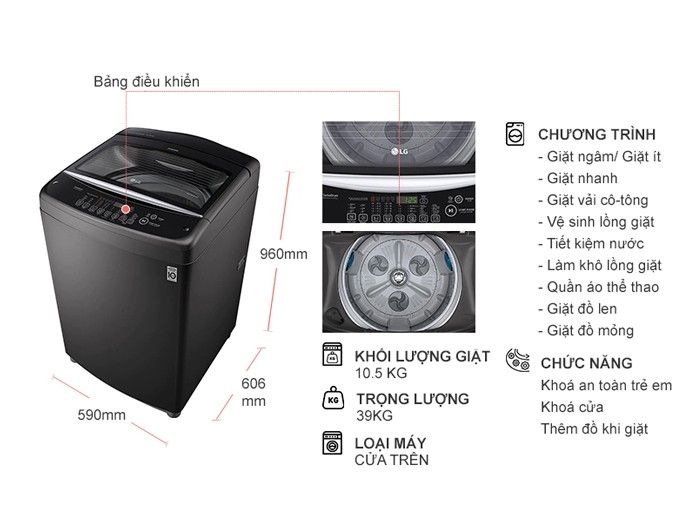 Máy giặt LG TurboDrum Inverter 10.5 kg T2350VSAB