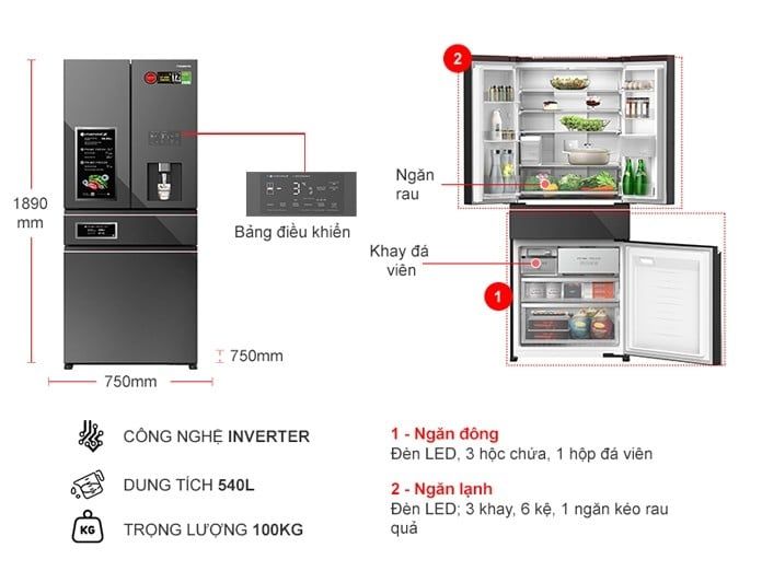 Tủ lạnh Panasonic Inverter 540 lít Multi Door PRIME+ Edition NR-YW590YMMV