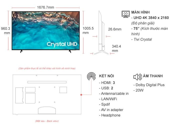 Smart Tivi Samsung 4K Crystal UHD 75 inch UA75BU8000