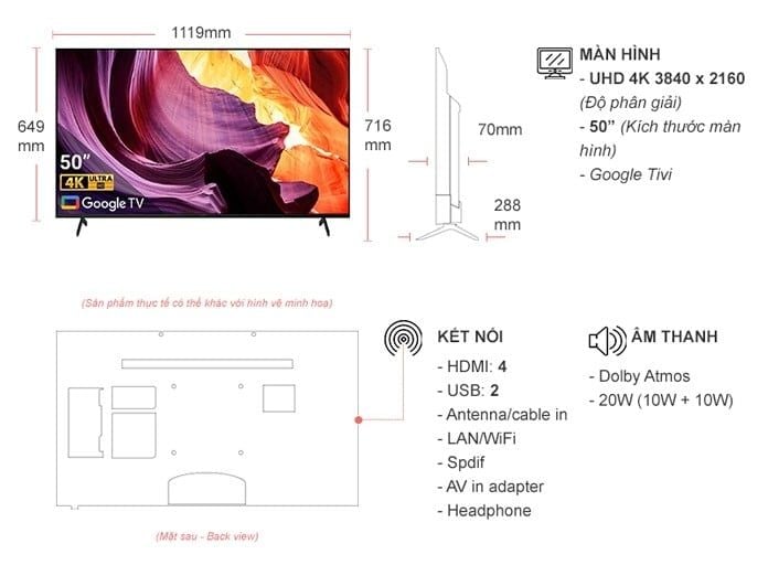 Google Tivi Sony 4K 50 inch KD-50X80K