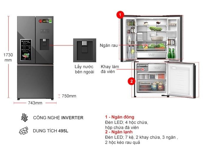 Tủ lạnh Panasonic Inverter 495 lít Multi Door PRIME+ Edition NR-CW530XMMV