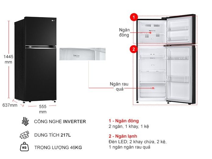 Tủ lạnh LG Inverter 217 lít GV-B212WB