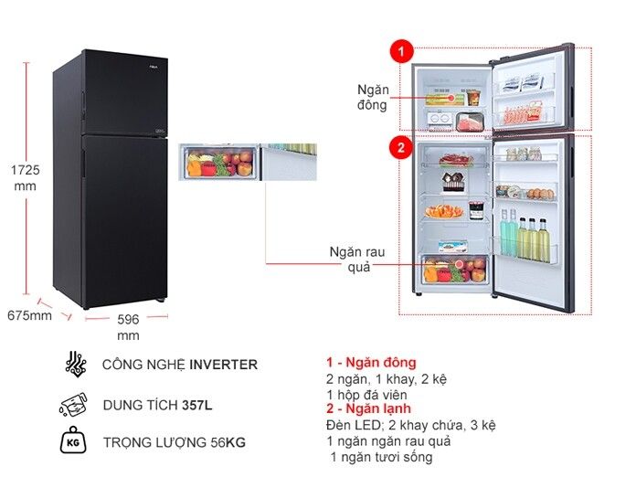 Tủ lạnh Aqua Inverter 357 lít AQR-T376FA(FB)