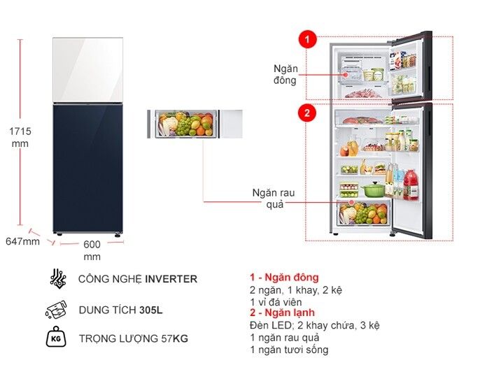 Tủ lạnh Samsung Inverter 305 lít Bespoke RT31CB56248ASV