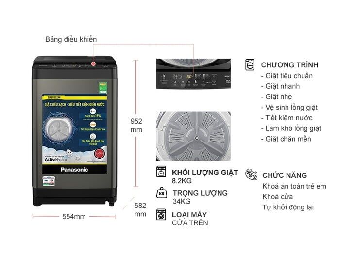 Máy giặt Panasonic 8.2 kg NA-F82Y01DRV