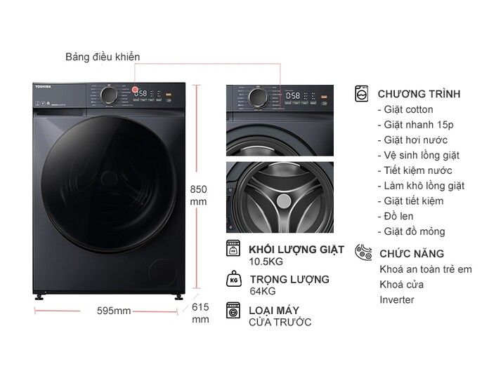 Máy giặt Toshiba Inverter 10.5 kg TW-T25BU115MWV(MG)