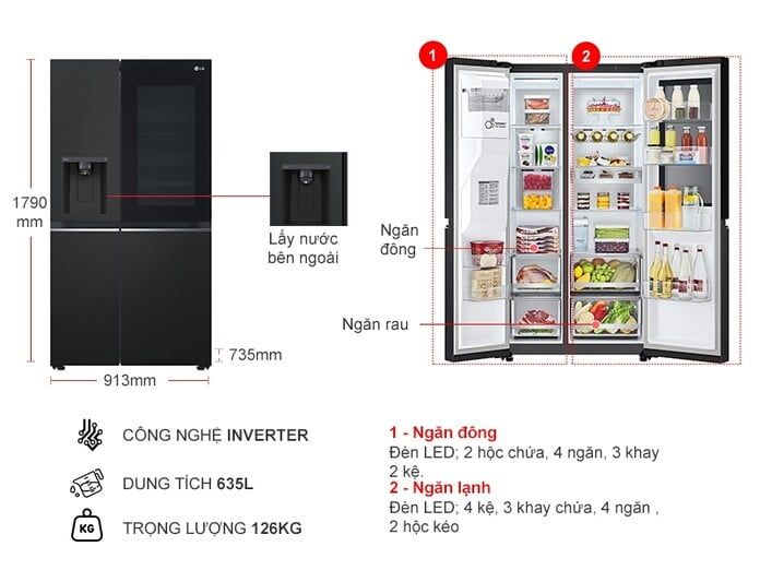Tủ lạnh LG Inverter 635 lít Side By Side InstaView GR-G257BL