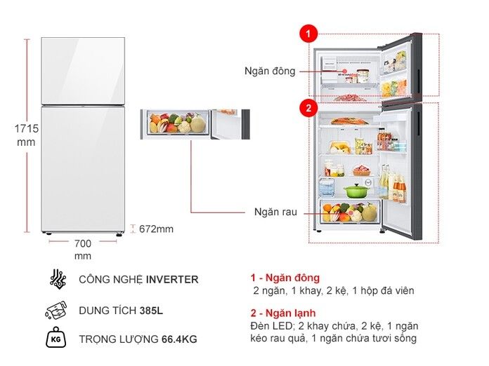 Tủ lạnh Samsung Inverter 385 lít Bespoke RT38CB668412SV