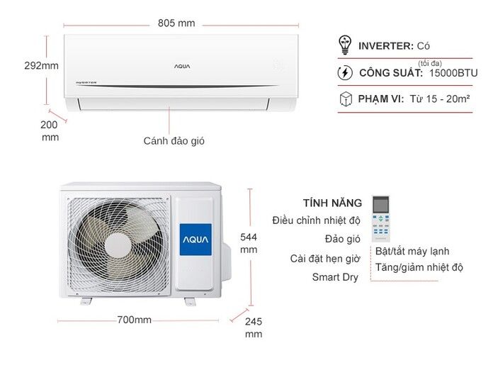 Điều hòa Aqua 1 chiều Inverter 12500 BTU AQA-RV13QC2