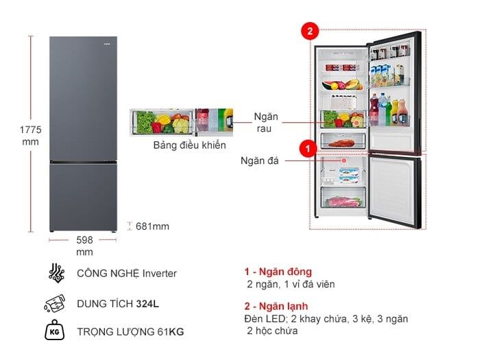 Tủ lạnh Aqua Inverter 292 lít AQR-B360MA(SLB)