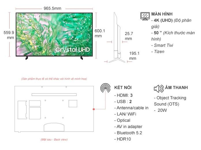 Smart Tivi Samsung 4K 43 inch UA43DU8000