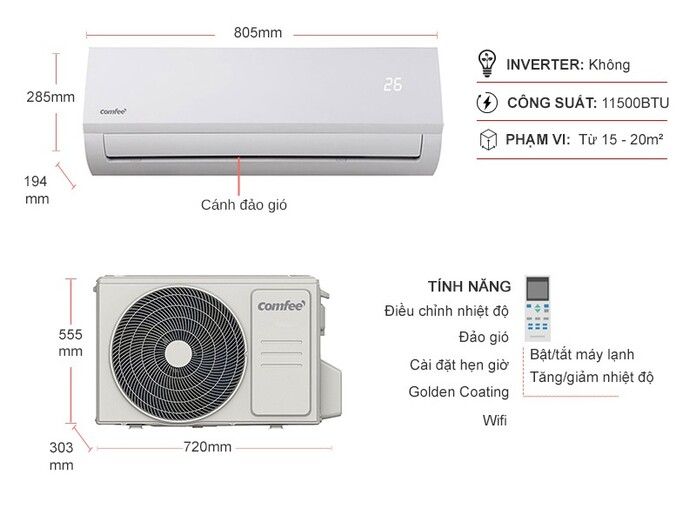 Điều hòa Comfee 1 chiều 11500 BTU CFS-13FWF