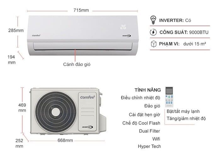 Điều hòa Comfee Inverter 9.000 BTU CFS-10VAFF-V