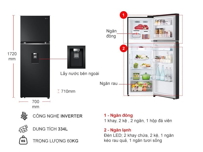 Tủ lạnh LG Inverter 334 lít LTD33BLM
