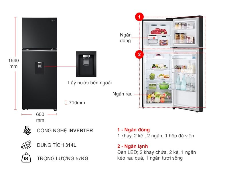 Tủ lạnh LG Inverter 314 lít LTD31BLM