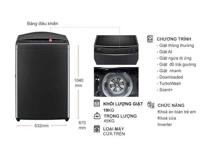 Máy giặt LG AI DD Inverter 19 kg TV2519SV7J