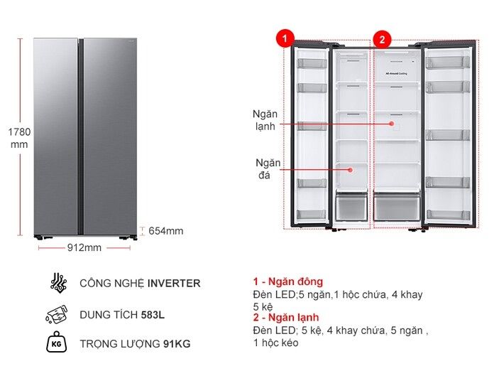 Tủ lạnh Samsung Inverter 583 lít Side By Side RS57DG400EM9SV