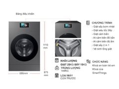 Máy giặt sấy Samsung AI Combo Heatpump Inverter giặt 25 kg - sấy 15 kg WD25DB8995BZSV